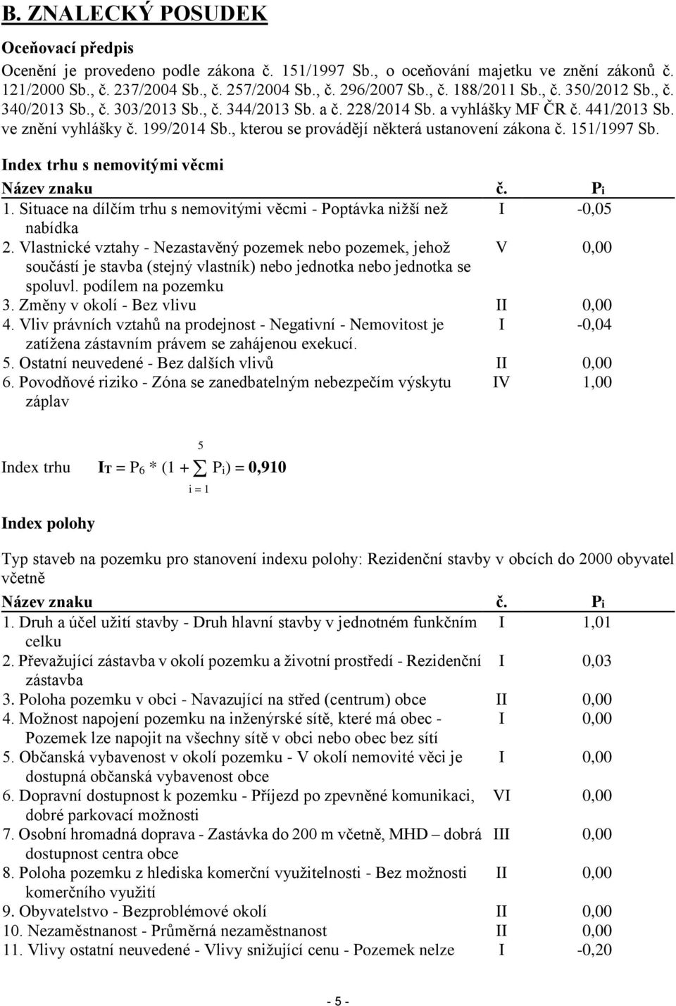 , kterou se provádějí některá ustanovení zákona č. 151/1997 Sb. Index trhu s nemovitými věcmi Název znaku č. Pi 1. Situace na dílčím trhu s nemovitými věcmi - Poptávka nižší než I -0,05 nabídka 2.