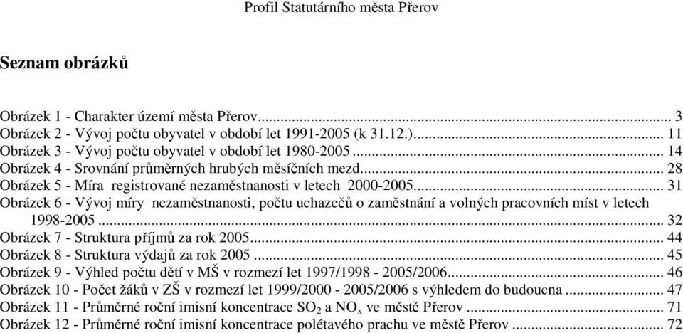 .. 31 Obrázek 6 - Vývoj míry nezaměstnanosti, počtu uchazečů o zaměstnání a volných pracovních míst v letech 1998-2005... 32 Obrázek 7 - Struktura příjmů za rok 2005.