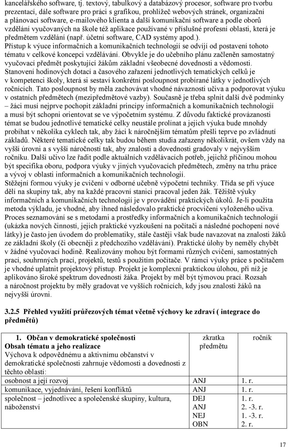 komunikační software a podle oborů vzdělání vyučovaných na škole též aplikace používané v příslušné profesní oblasti, která je předmětem vzdělání (např. účetní software, CAD systémy apod.).