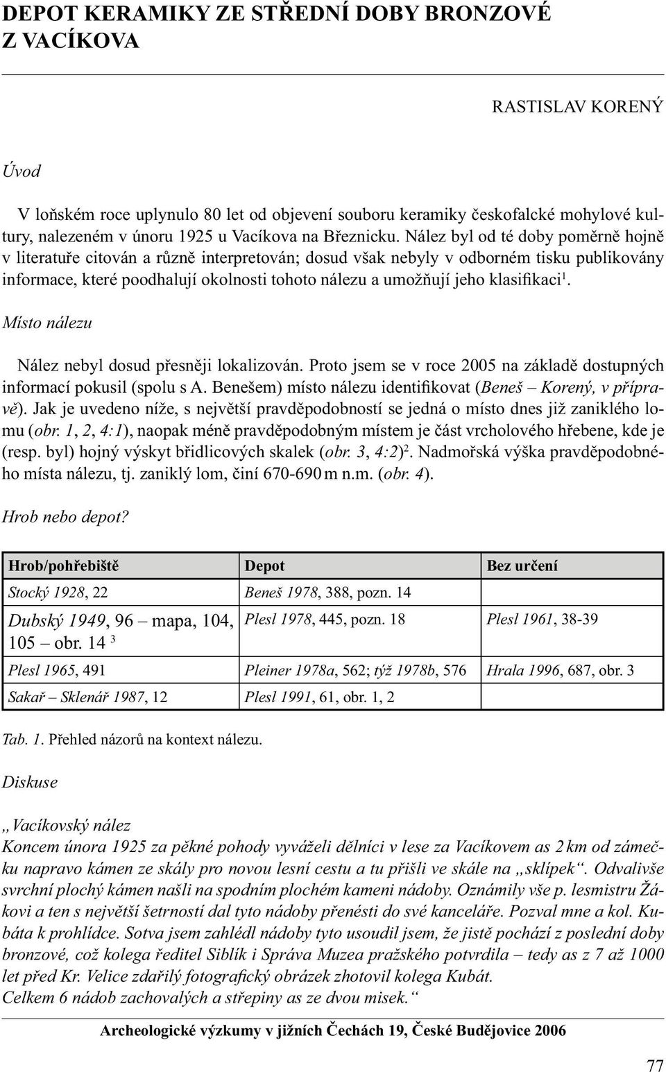Nález byl od té doby poměrně hojně v literatuře citován a různě interpretován; dosud však nebyly v odborném tisku publikovány informace, které poodhalují okolnosti tohoto nálezu a umožňují jeho