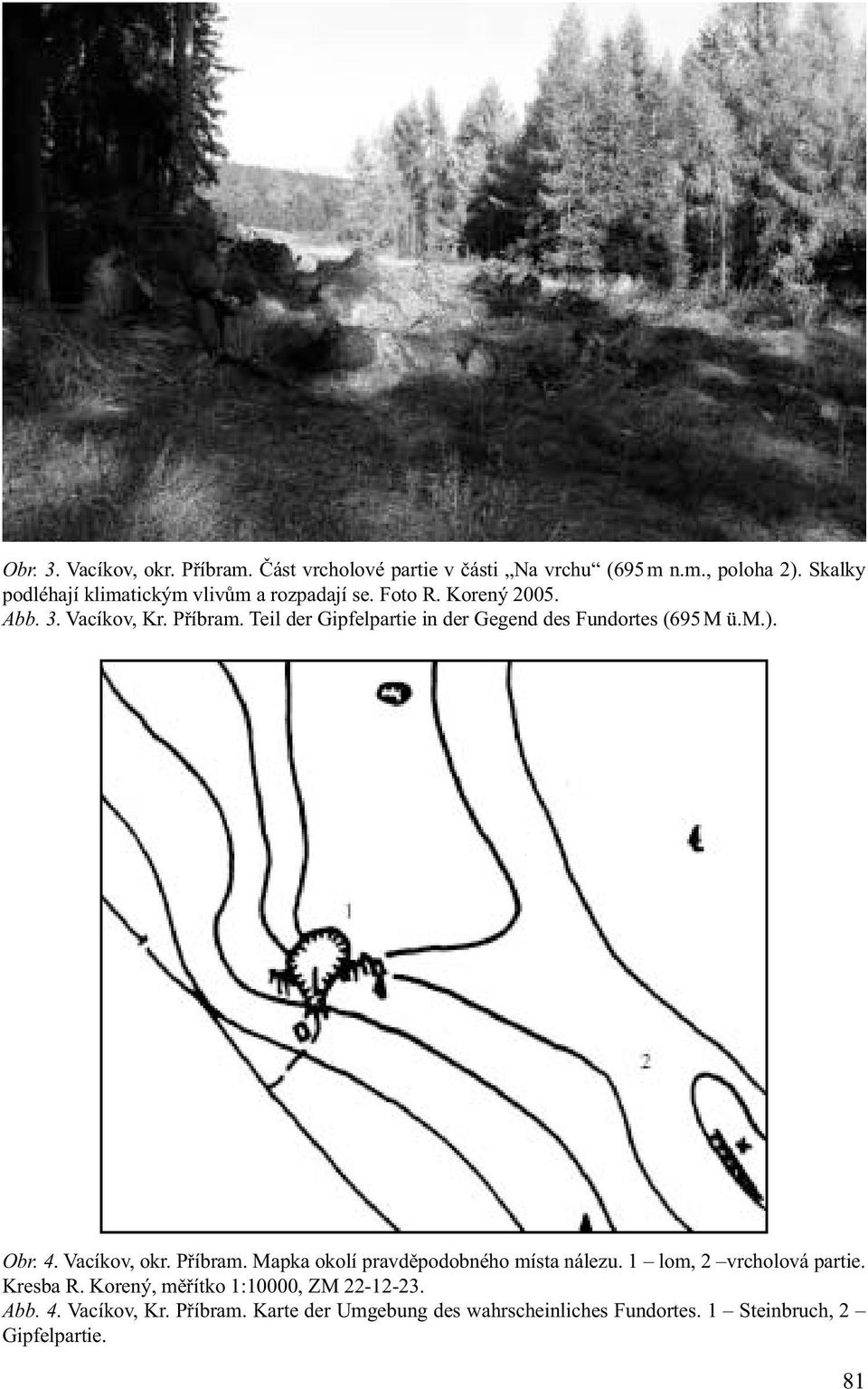 Teil der Gipfelpartie in der Gegend des Fundortes (695 M ü.m.). Obr. 4. Vacíkov, okr. Příbram.