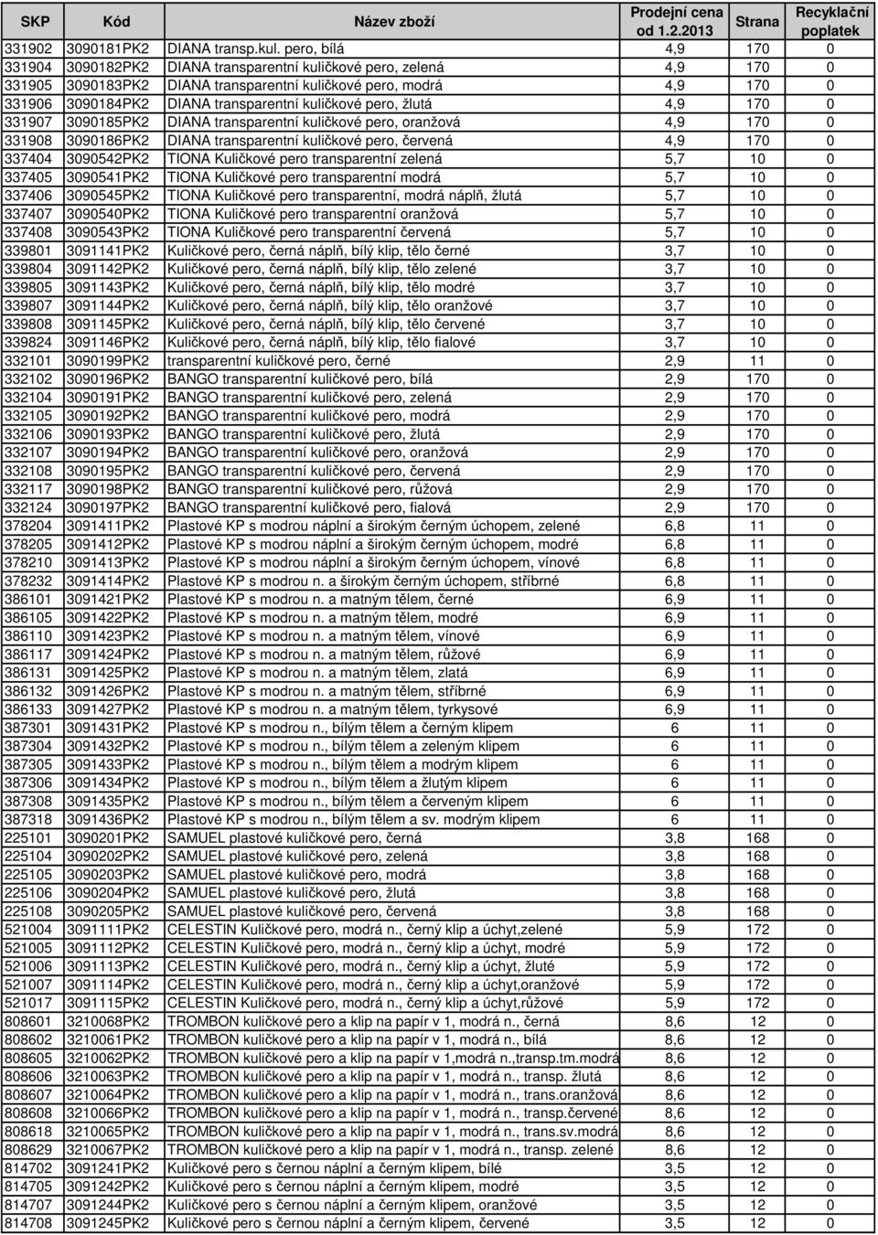 kuličkové pero, žlutá 4,9 170 0 331907 3090185PK2 DIANA transparentní kuličkové pero, oranžová 4,9 170 0 331908 3090186PK2 DIANA transparentní kuličkové pero, červená 4,9 170 0 337404 3090542PK2