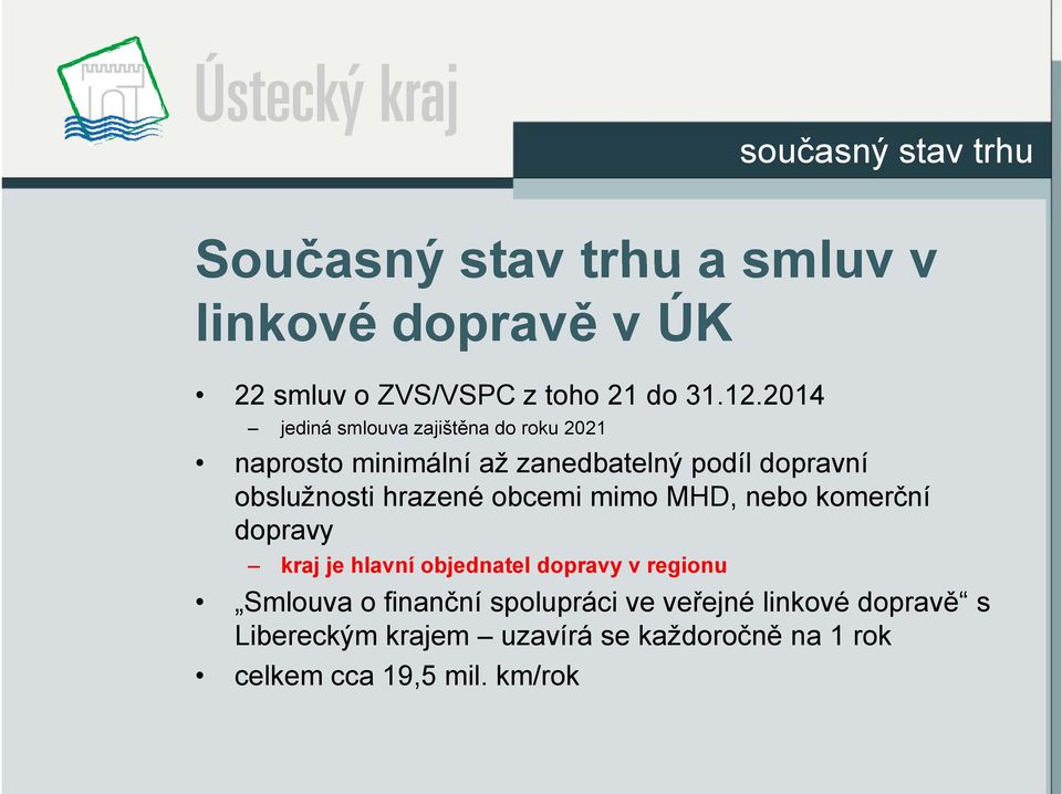 hrazené obcemi mimo MHD, nebo komerční dopravy kraj je hlavní objednatel dopravy v regionu Smlouva o finanční