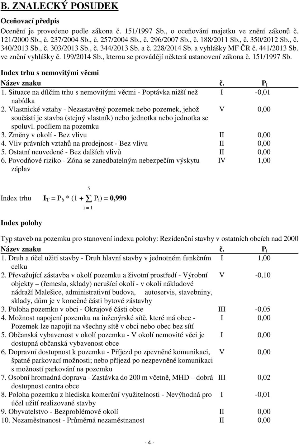 , kterou se provádějí některá ustanovení zákona č. 151/1997 Sb. Index trhu s nemovitými věcmi Název znaku č. P i 1. Situace na dílčím trhu s nemovitými věcmi - Poptávka nižší než I -0,01 nabídka 2.