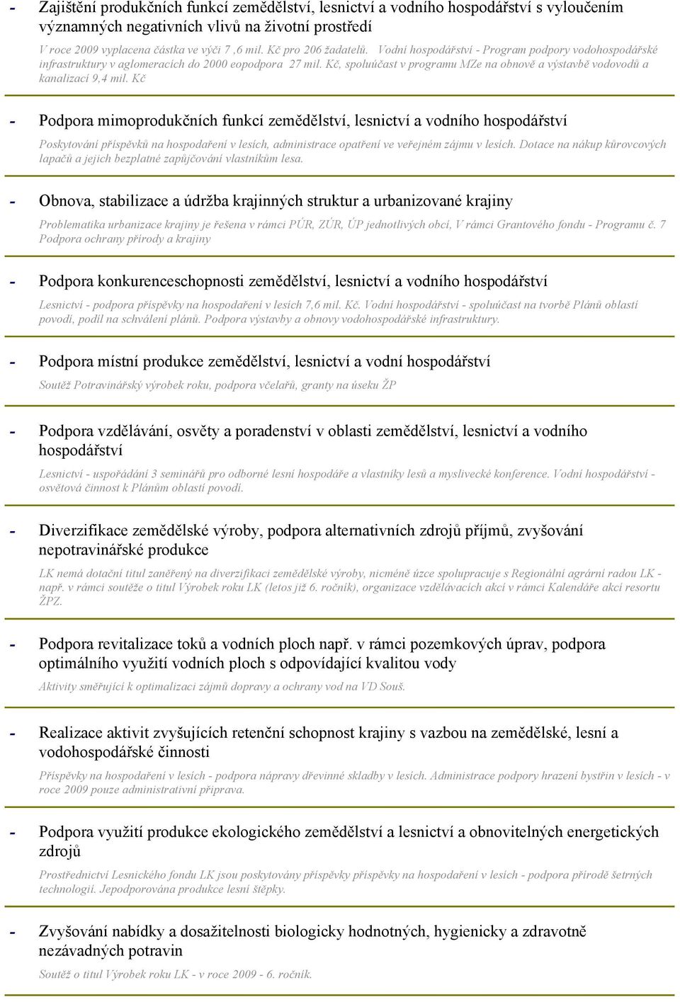 Kč, spoluúčast v programu MZe na obnově a výstavbě vodovodů a kanalizací 9,4 mil.