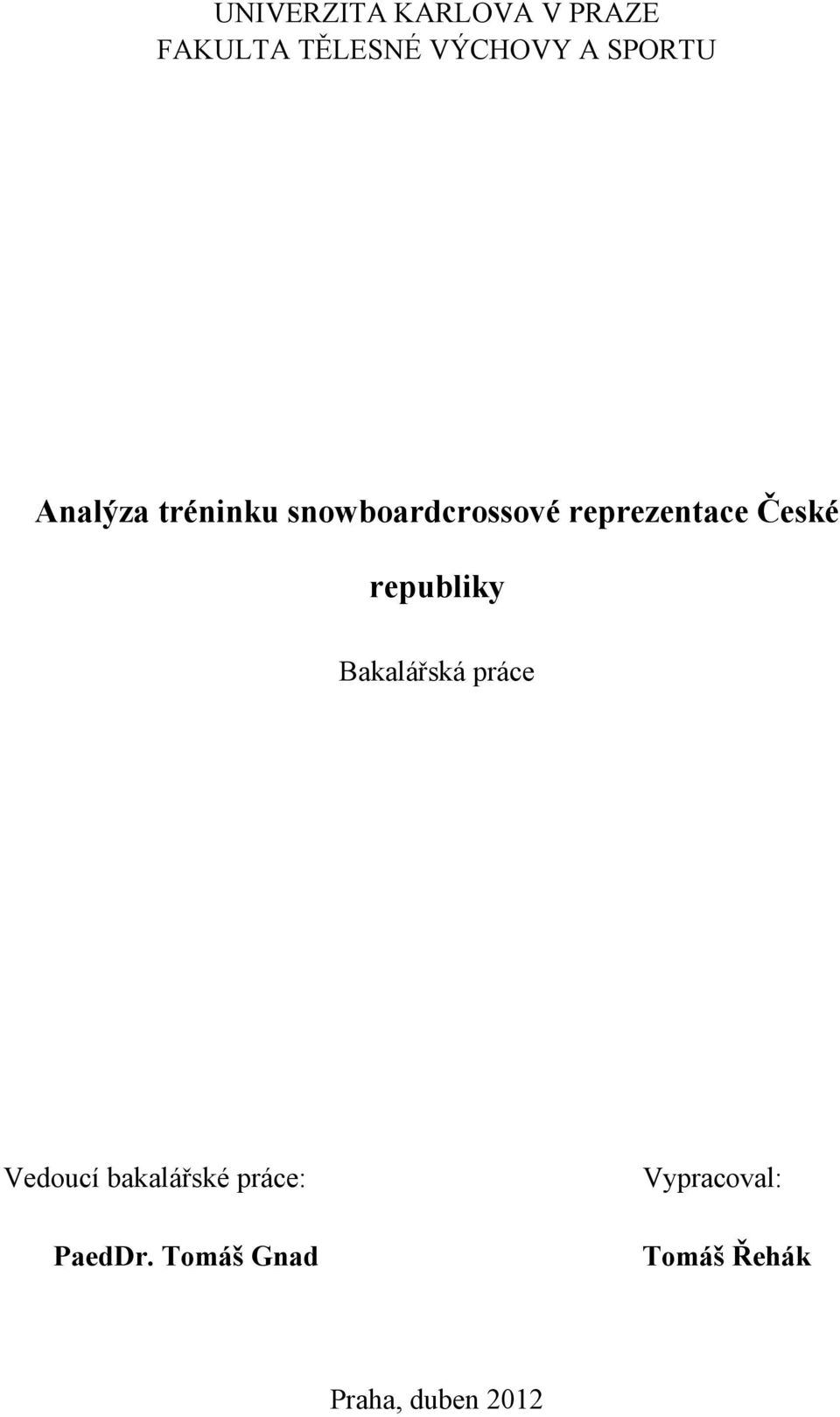 České republiky Bakalářská práce Vedoucí bakalářské
