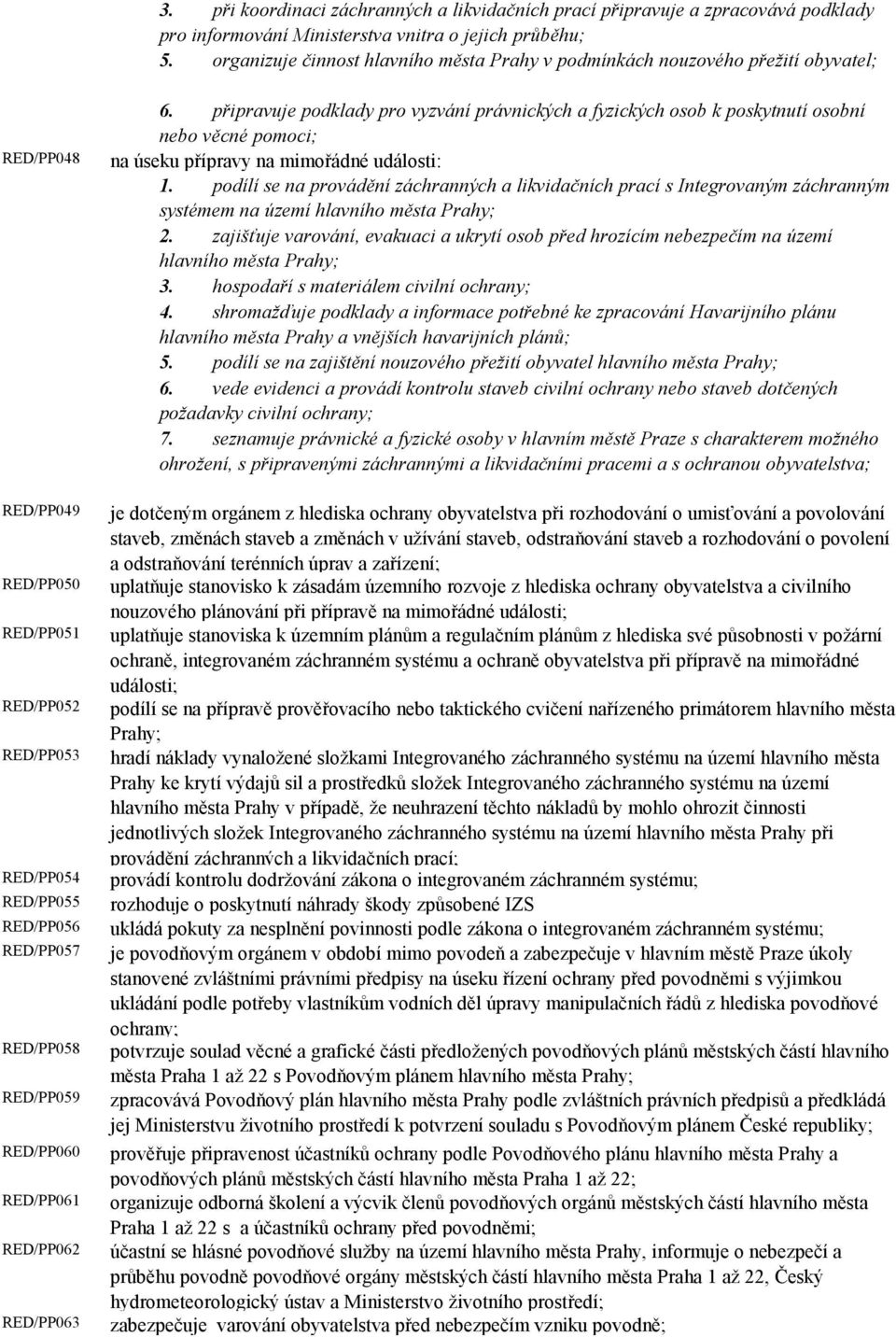 RED/PP059 RED/PP060 RED/PP061 RED/PP062 RED/PP063 6. připravuje podklady pro vyzvání právnických a fyzických osob k poskytnutí osobní nebo věcné pomoci; na úseku přípravy na mimořádné události: 1.