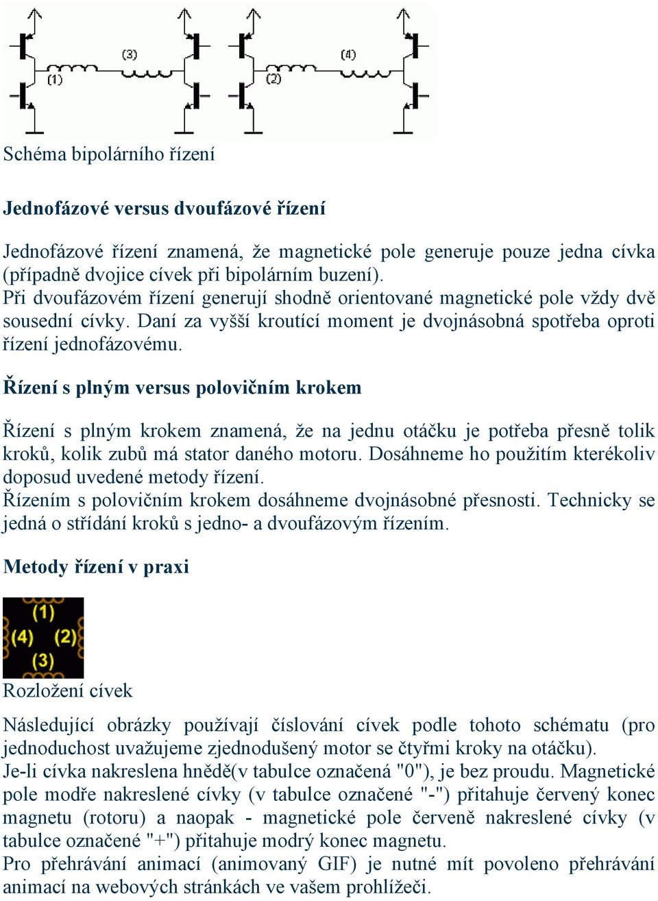 Řízení s plným versus polovičním krokem Řízení s plným krokem znamená, že na jednu otáčku je potřeba přesně tolik kroků, kolik zubů má stator daného motoru.