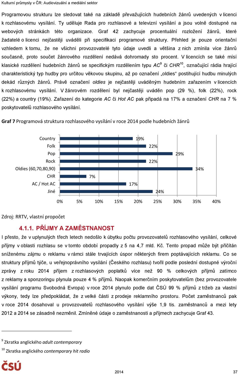 Graf 42 zachycuje procentuální rozložení žánrů, které žadatelé o licenci nejčastěji uváděli při specifikaci programové struktury.