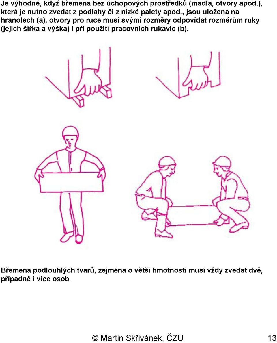 , jsou uložena na hranolech (a), otvory pro ruce musí svými rozměry odpovídat rozměrům ruky (jejich