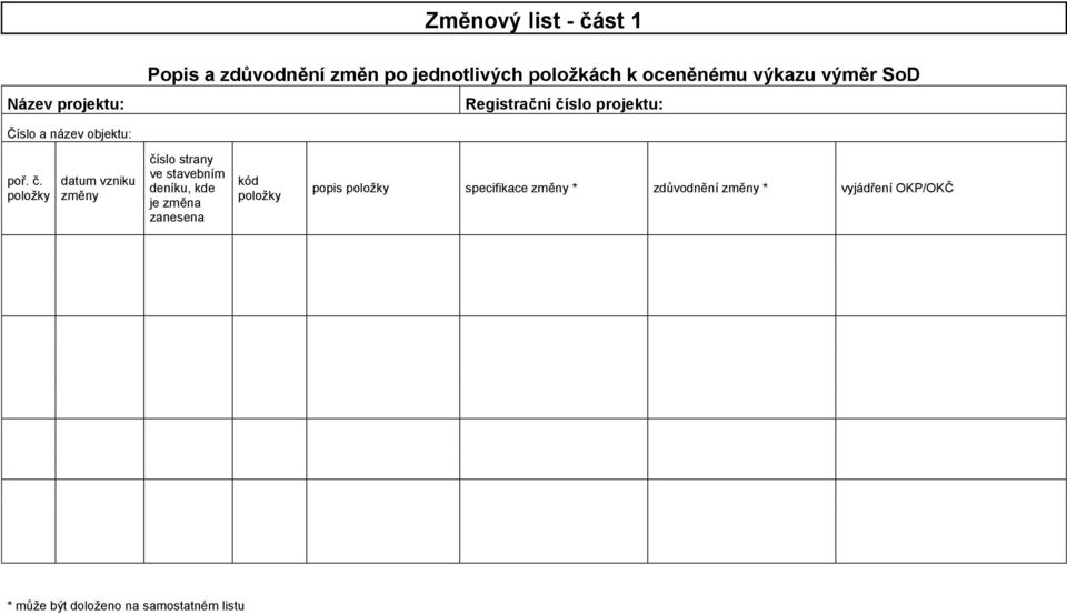 slo projektu: Číslo a název objektu: poř. č.