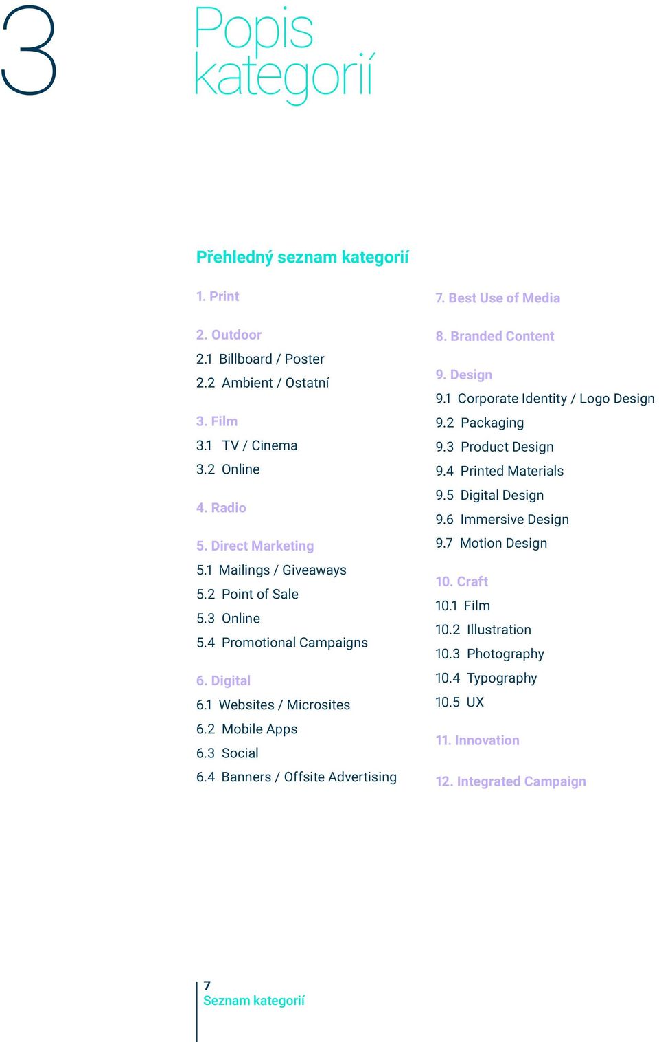 4 Banners / Offsite Advertising 7. Best Use of Media 8. Branded Content 9. Design 9.1 Corporate Identity / Logo Design 9.2 Packaging 9.3 Product Design 9.