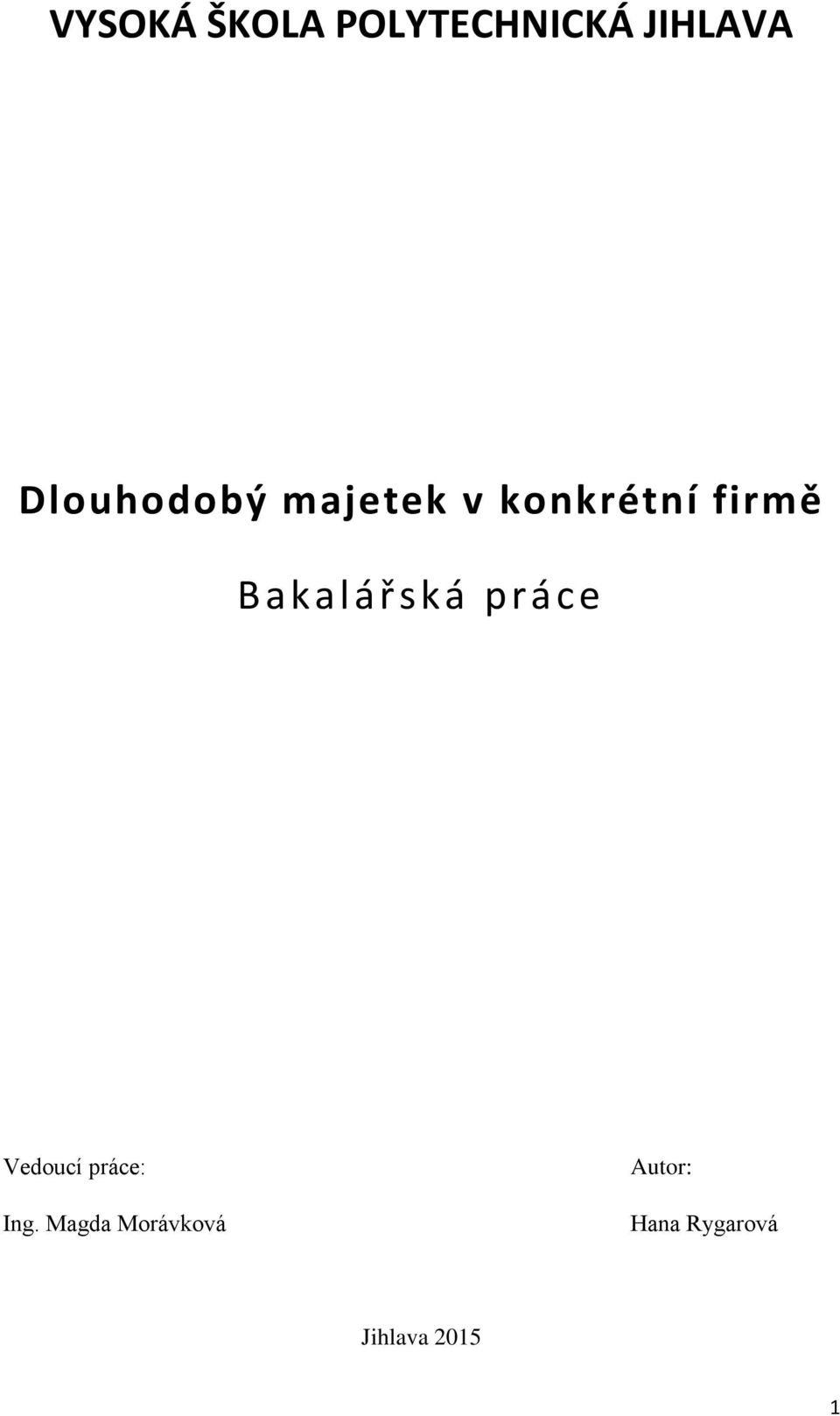 Bakalářská práce Vedoucí práce: Ing.