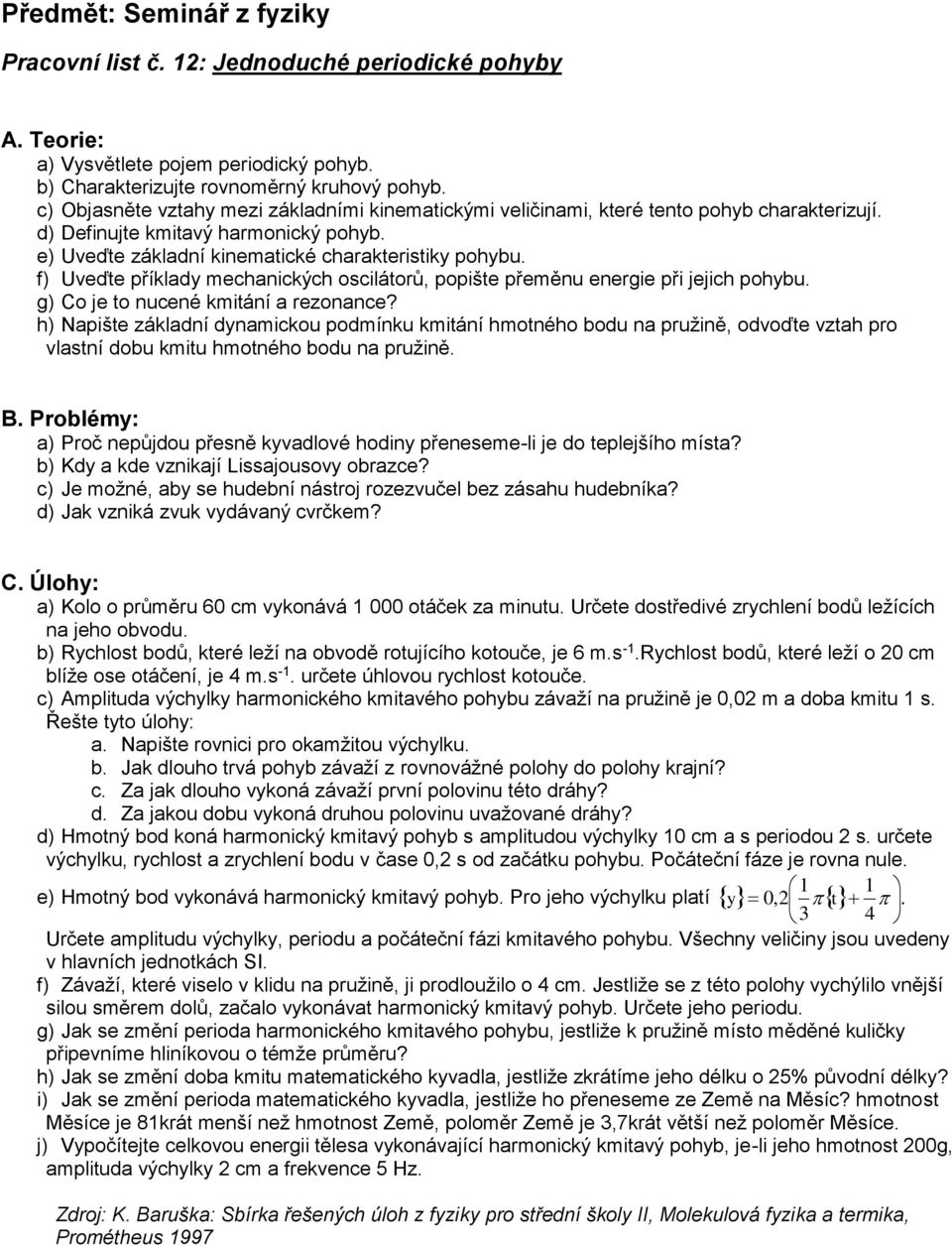 Předmět: Seminář z fyziky - PDF Stažení zdarma