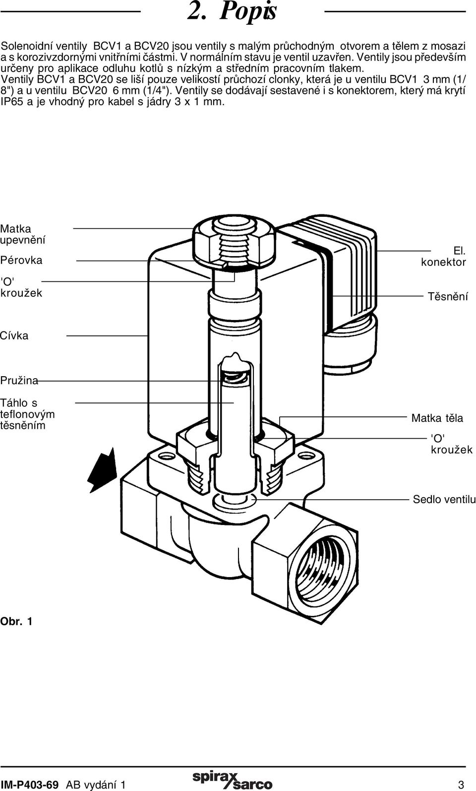 Ventily BCV1 a BCV20 se liší pouze velikostí průchozí clonky, která je u ventilu BCV1 3 mm (1/ 8") a u ventilu BCV20 6 mm (1/4").