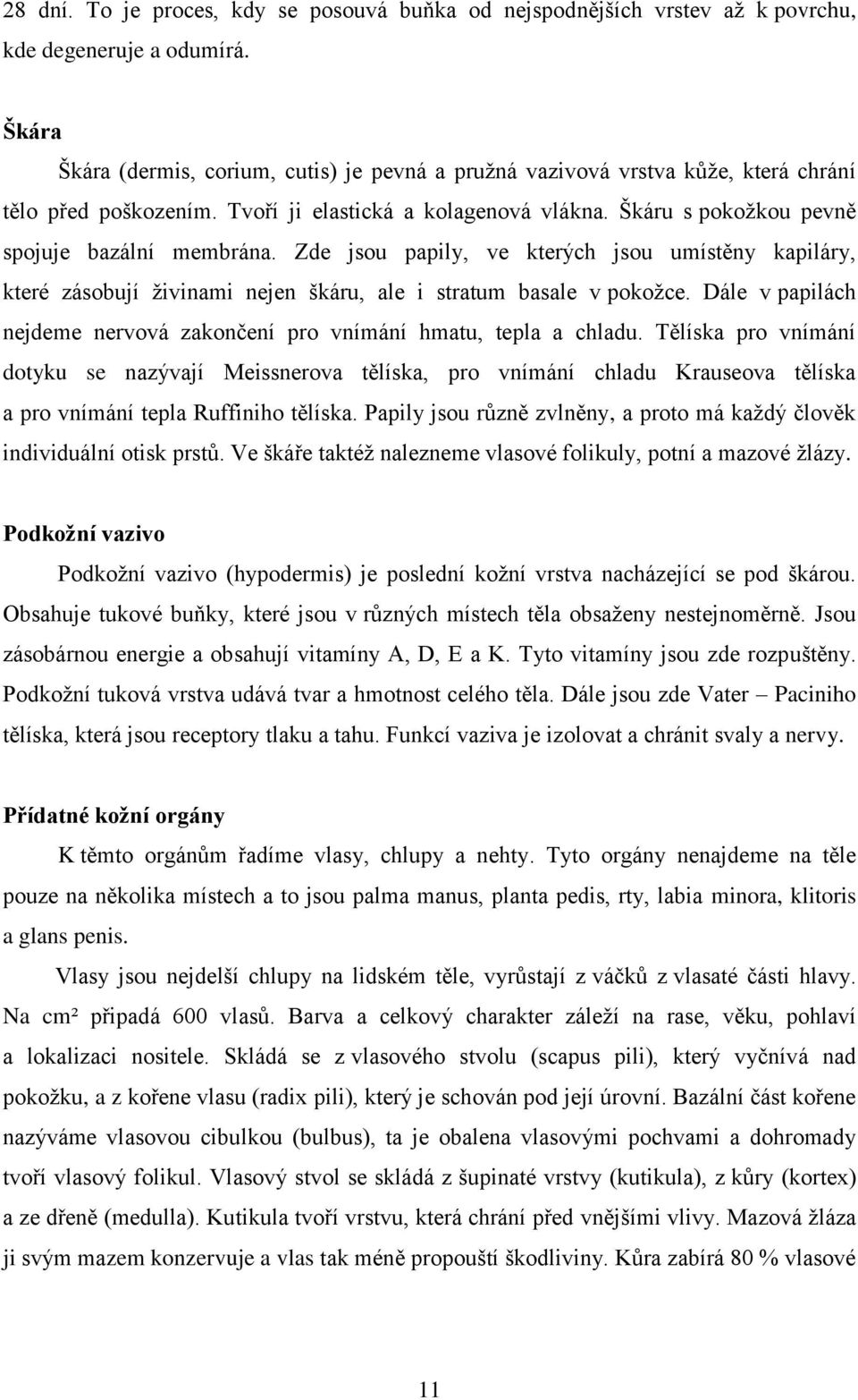 Zde jsou papily, ve kterých jsou umístěny kapiláry, které zásobují živinami nejen škáru, ale i stratum basale v pokožce. Dále v papilách nejdeme nervová zakončení pro vnímání hmatu, tepla a chladu.