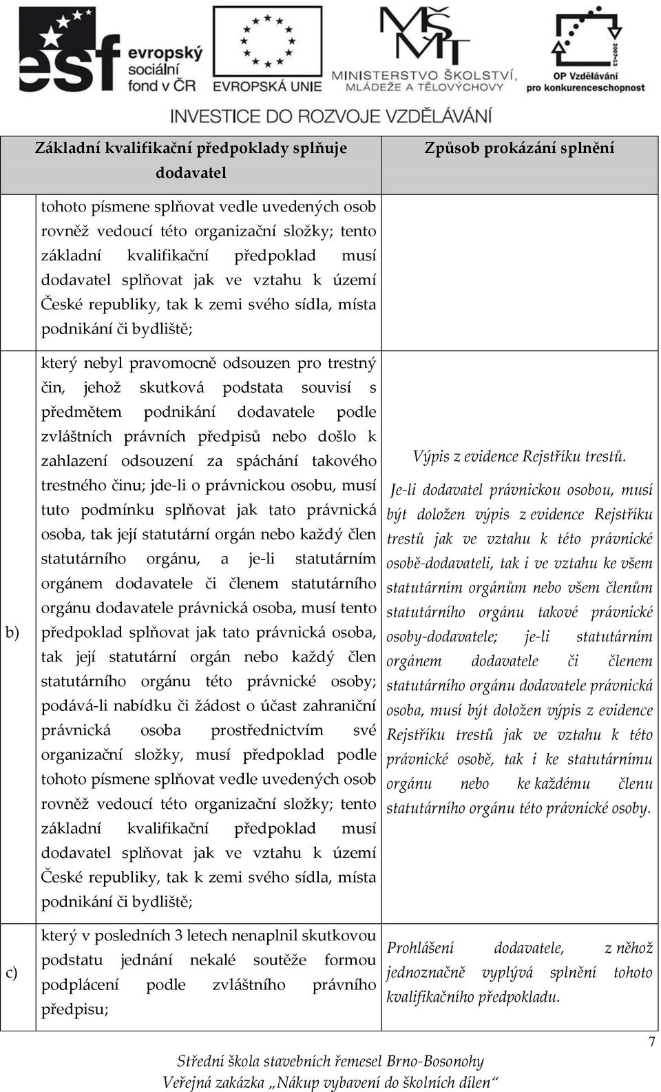 souvisí s předmětem podnikání dodavatele podle zvláštních právních předpisů nebo došlo k zahlazení odsouzení za spáchání takového trestného činu; jde-li o právnickou osobu, musí tuto podmínku