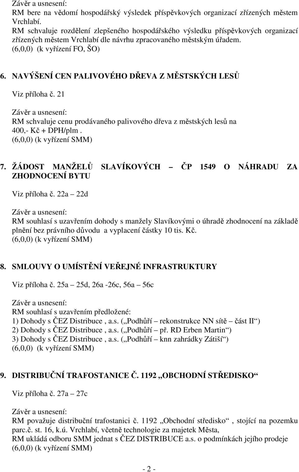 NAVÝŠENÍ CEN PALIVOVÉHO DŘEVA Z MĚSTSKÝCH LESŮ Viz příloha č. 21 RM schvaluje cenu prodávaného palivového dřeva z městských lesů na 400,- Kč + DPH/plm. 7.
