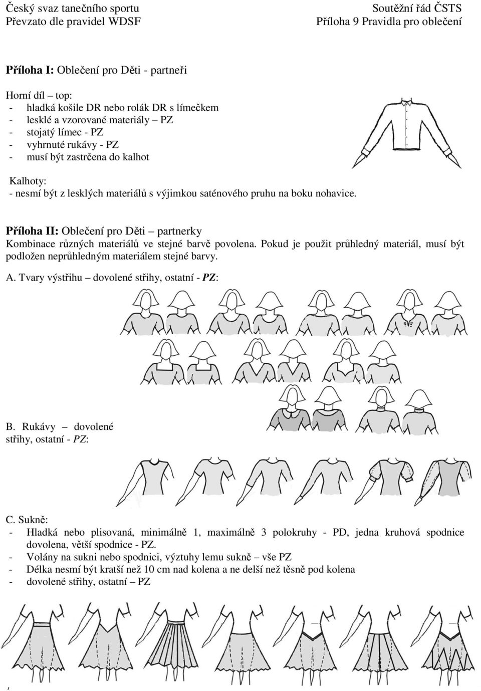 Příloha II: Oblečení pro partnerky Kombinace různých materiálů ve stejné barvě povolena. Pokud je použit průhledný materiál, musí být podložen neprůhledným materiálem stejné barvy. A.