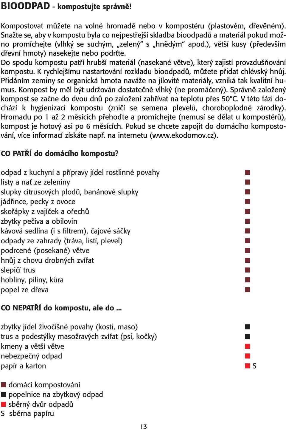 ), vût í kusy (pfiedev ím dfievní hmoty) nasekejte nebo podrète. Do spodu kompostu patfií hrub í materiál (nasekané vûtve), kter zajistí provzdu Àování kompostu.