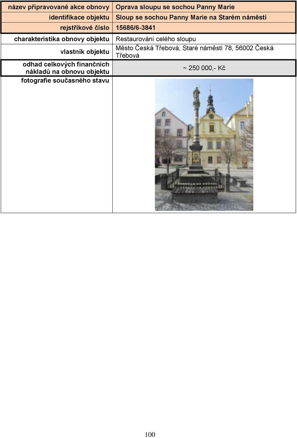 rejstříkové číslo 15686/6-3841 charakteristika obnovy objektu Restaurování