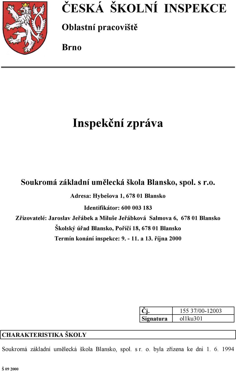 Inspekční zpráva Sou