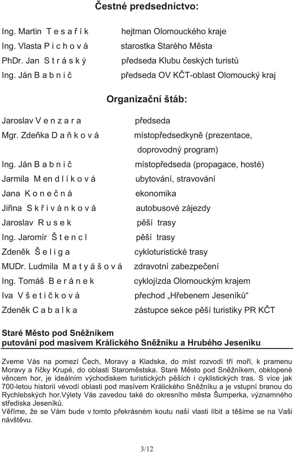 Ján B a b n i Jarmila M en d l í k o v á Jana K o n e n á Jiina S k i v á n k o v á Jaroslav R u s e k Ing. Jaromír Š t e n c l Zdenk Š e l i g a MUDr. Ludmila M a t y á š o v á Ing.