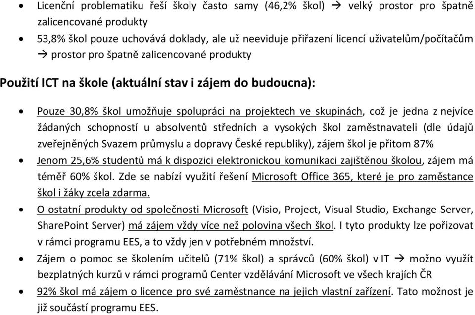 schopností u absolventů středních a vysokých škol zaměstnavateli (dle údajů zveřejněných Svazem průmyslu a dopravy České republiky), zájem škol je přitom 87% Jenom 25,6% studentů má k dispozici