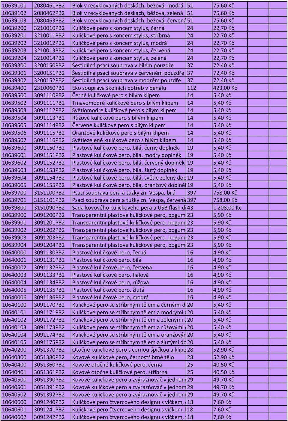 Kuličkové pero s koncem stylus, modrá 24 22,70 Kč 10639203 3210013PB2 Kuličkové pero s koncem stylus, červená 24 22,70 Kč 10639204 3210014PB2 Kuličkové pero s koncem stylus, zelená 24 22,70 Kč