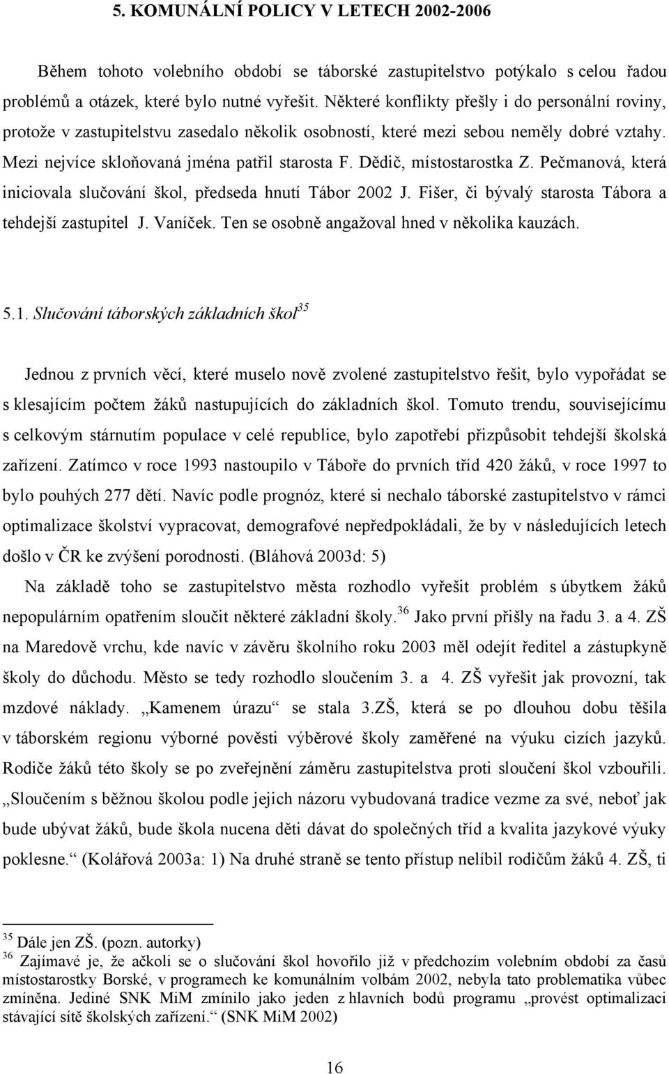 Dědič, místostarostka Z. Pečmanová, která iniciovala slučování škol, předseda hnutí Tábor 2002 J. Fišer, či bývalý starosta Tábora a tehdejší zastupitel J. Vaníček.