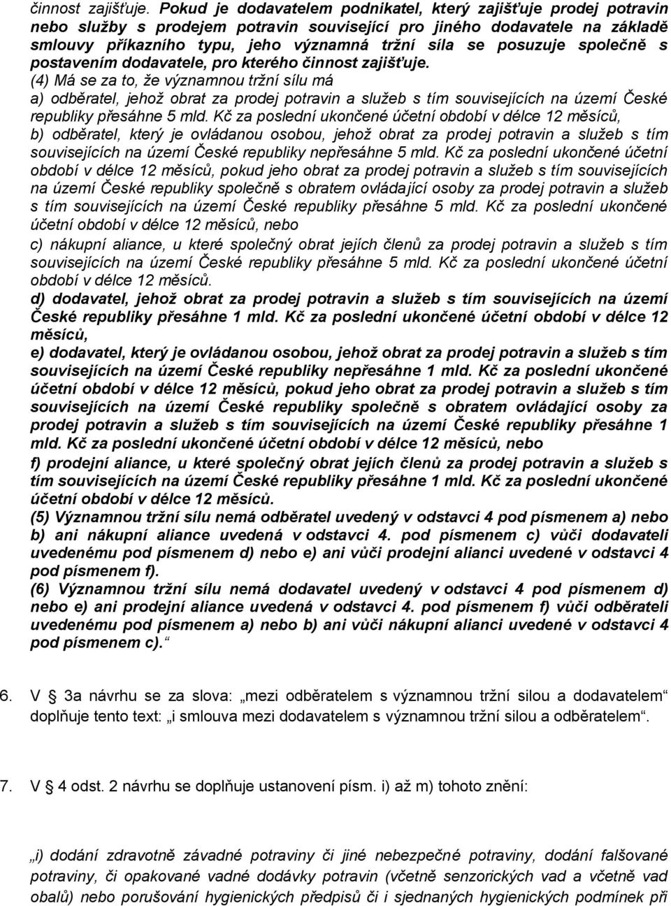 posuzuje společně s postavením dodavatele, pro kterého  (4) Má se za to, že významnou tržní sílu má a) odběratel, jehož obrat za prodej potravin a služeb s tím souvisejících na území České republiky