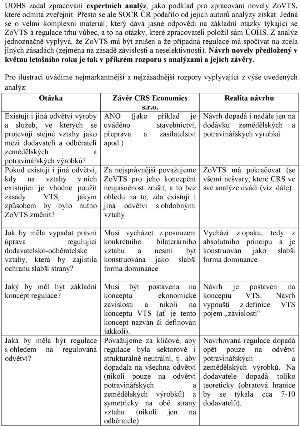 Z nlýz jednoznčně vyplývá, že ZoVTS má být zrušen že přípdná regulce má spočívt n zcel jiných zásdách (zejmén n zásdě závislosti neselektivnosti).