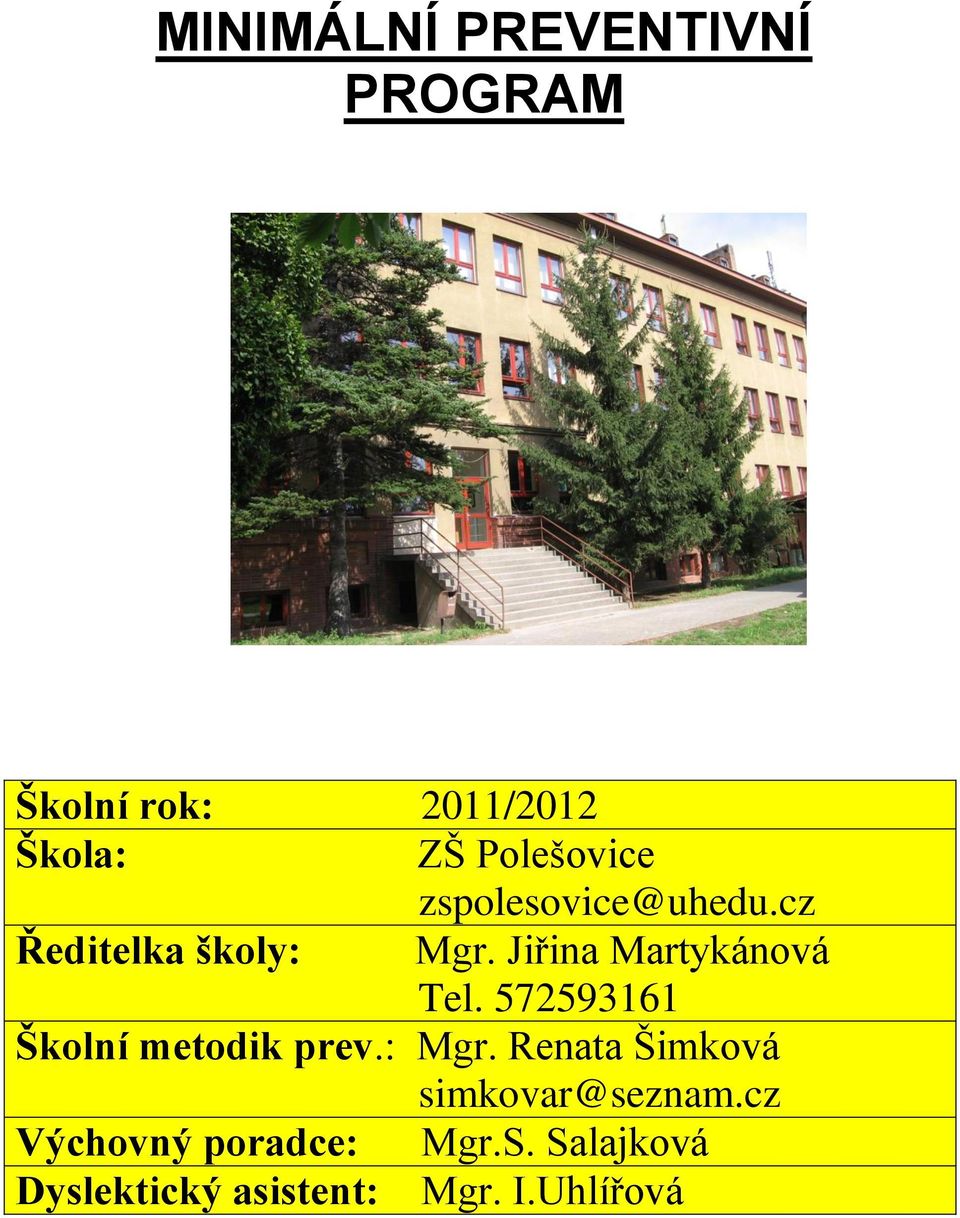 Jiřina Martykánová Tel. 572593161 Školní metodik prev.: Mgr.