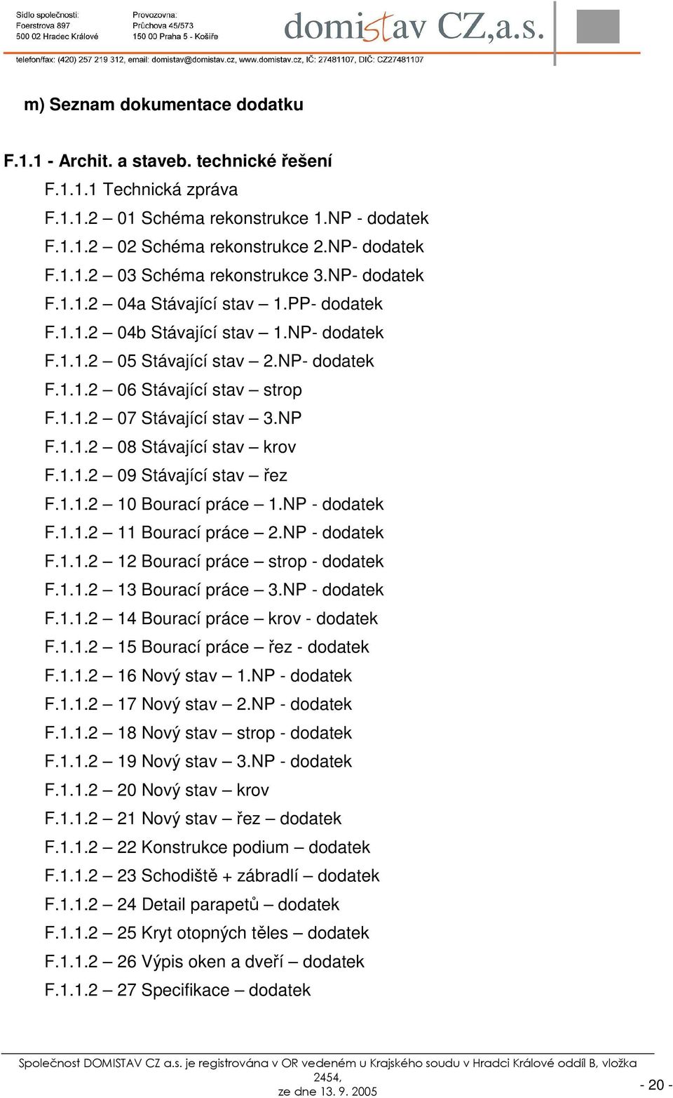 1.1.2 08 Stávající stav krov F.1.1.2 09 Stávající stav řez F.1.1.2 10 Bourací práce 1.NP - dodatek F.1.1.2 11 Bourací práce 2.NP - dodatek F.1.1.2 12 Bourací práce strop - dodatek F.1.1.2 13 Bourací práce 3.