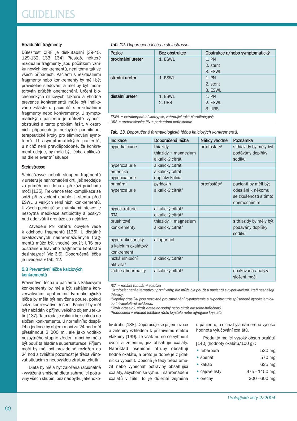 Určení biochemických rizikových faktorů a vhodné prevence konkrementů může být indikováno zvláště u pacientů s reziduálními fragmenty nebo konkrementy.