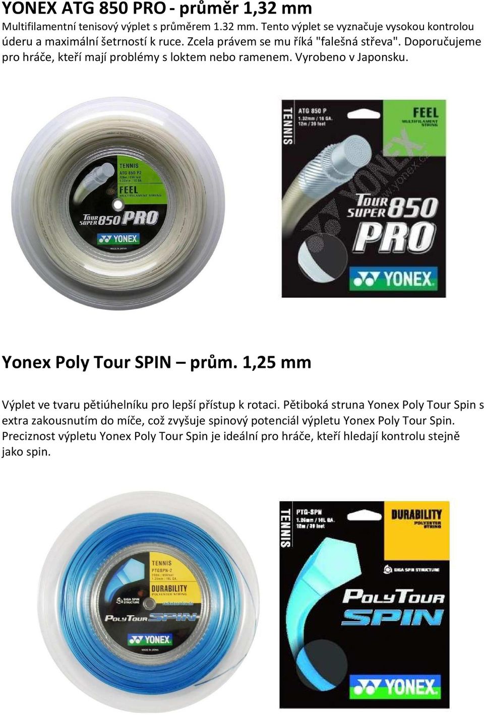 Yonex Poly Tour SPIN prům. 1,25 mm Výplet ve tvaru pětiúhelníku pro lepší přístup k rotaci.