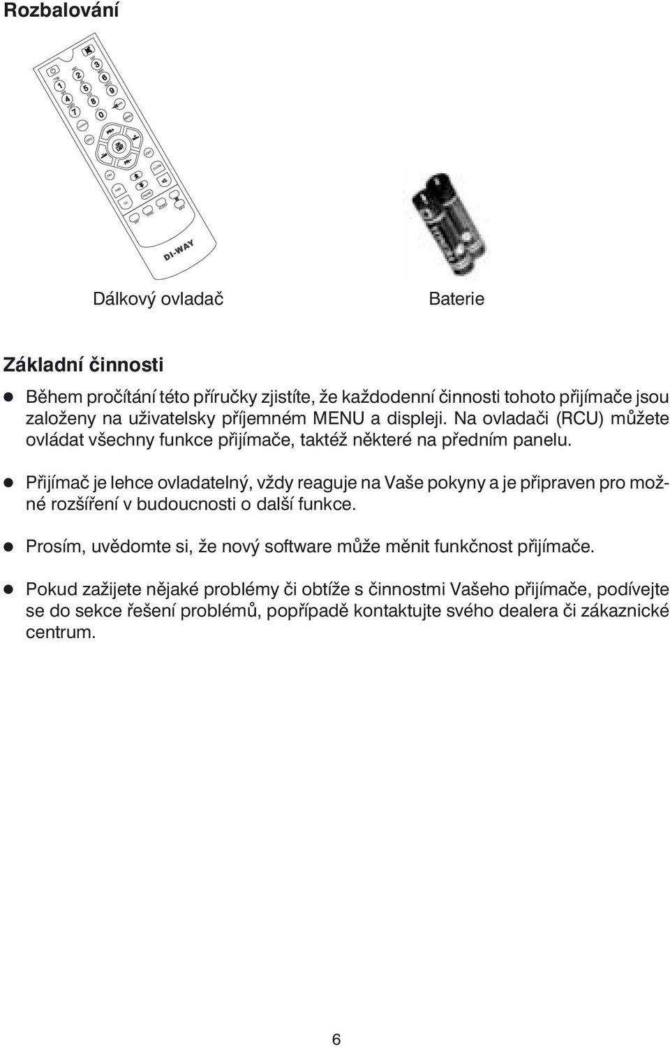 Přijímač je lehce ovladatelný, vždy reaguje na Vaše pokyny a je připraven pro možné rozšíření v budoucnosti o další funkce.