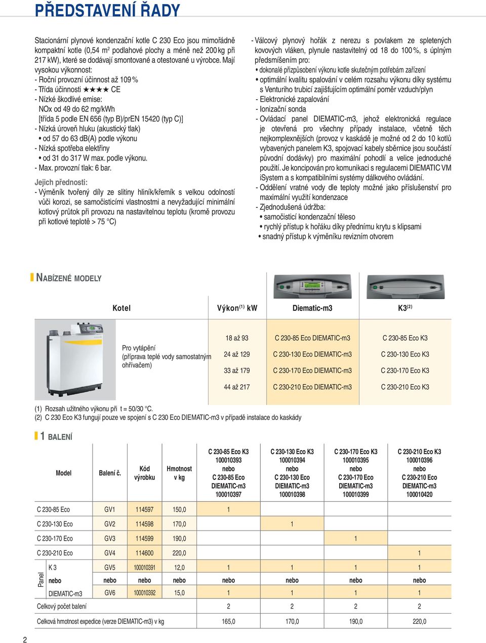 tak) od 57 do 63 db(a) pode výkonu - ízká spotřeba eektřiny od 31 do 317 W max. pode výkonu. - ax. provozní tak: 6 bar.