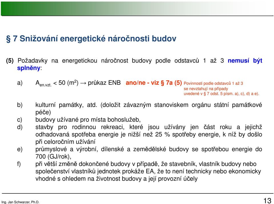 (doložit závazným stanoviskem orgánu státní památkové péče) c) budovy užívané pro místa bohoslužeb, d) stavby pro rodinnou rekreaci, které jsou užívány jen část roku a jejichž odhadovaná spotřeba