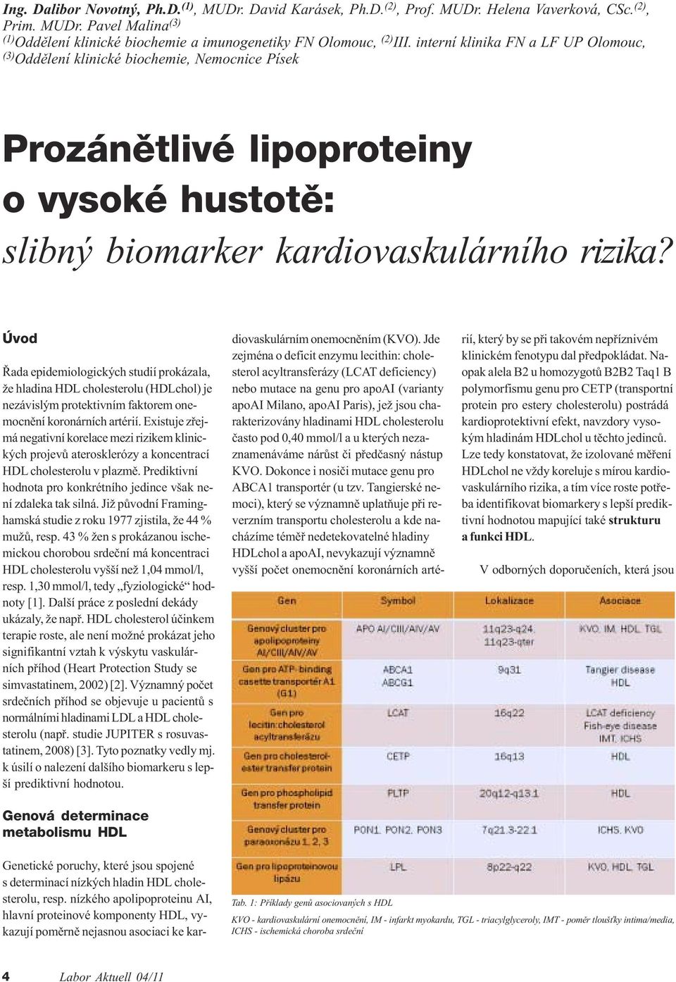 Úvod Øada epidemiologických studií prokázala, že hladina HDL cholesterolu (HDLchol) je nezávislým protektivním faktorem onemocnìní koronárních artérií.