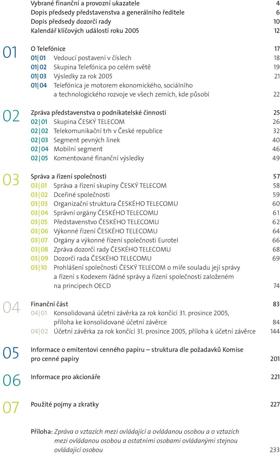 Zpráva představenstva o podnikatelské činnosti 02 01 Skupina ČESKÝ TELECOM 02 02 Telekomunikační trh v České republice 02 03 Segment pevných linek 02 04 Mobilní segment 02 05 Komentované finanční