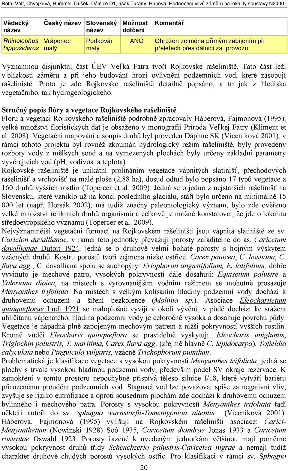 Proto je zde Rojkovské rašeliniště detailně popsáno, a to jak z hlediska vegetačního, tak hydrogeologického.
