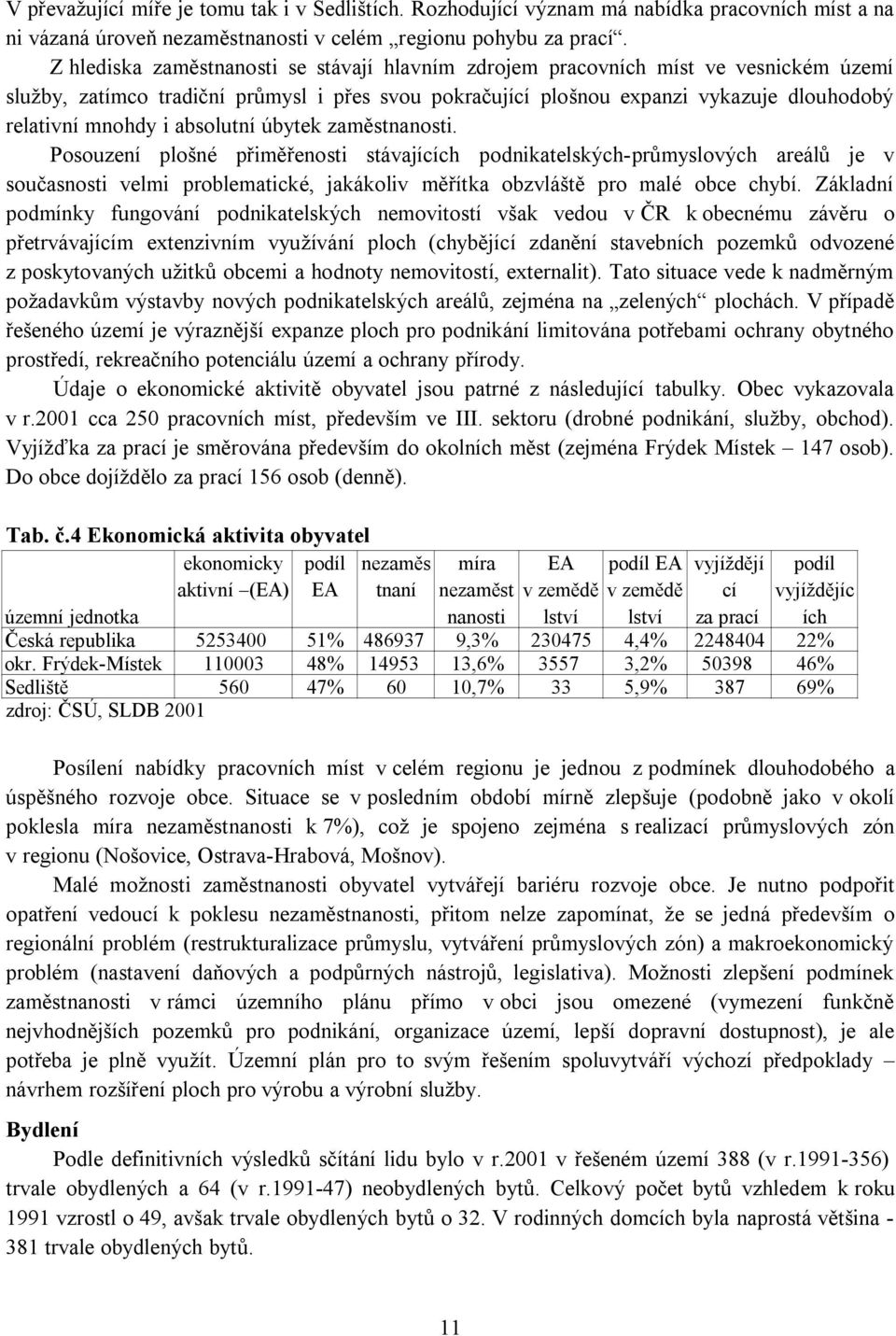 absolutní úbytek zaměstnanosti. Posouzení plošné přiměřenosti stávajících podnikatelských-průmyslových areálů je v současnosti velmi problematické, jakákoliv měřítka obzvláště pro malé obce chybí.