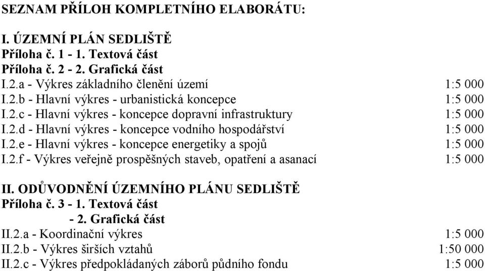 2.f - Výkres veřejně prospěšných staveb, opatření a asanací 1:5 000 II. ODŮVODNĚNÍ ÚZEMNÍHO PLÁNU SEDLIŠTĚ Příloha č. 3-1. Textová část - 2. Grafická část II.2.a - Koordinační výkres 1:5 000 II.