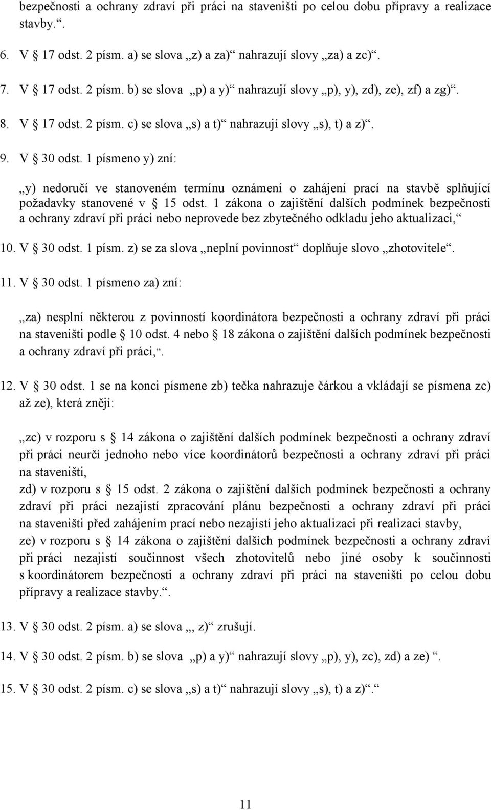 1 písmeno y) zní: y) nedoručí ve stanoveném termínu oznámení o zahájení prací na stavbě splňující požadavky stanovené v 15 odst.