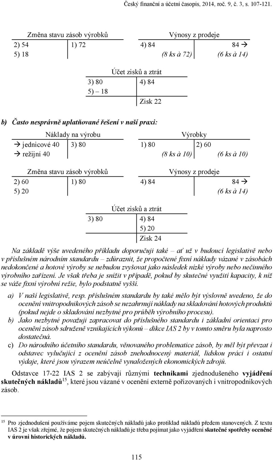 na výrobu Výrobky jednicové 40 3) 80 1) 80 2) 60 režijní 40 (8 ks à 10) (6 ks à 10) Změna stavu zásob výrobků Výnosy z prodeje 2) 60 1) 80 4) 84 84 5) 20 (6 ks à 14) Účet zisků a ztrát 3) 80 4) 84 5)