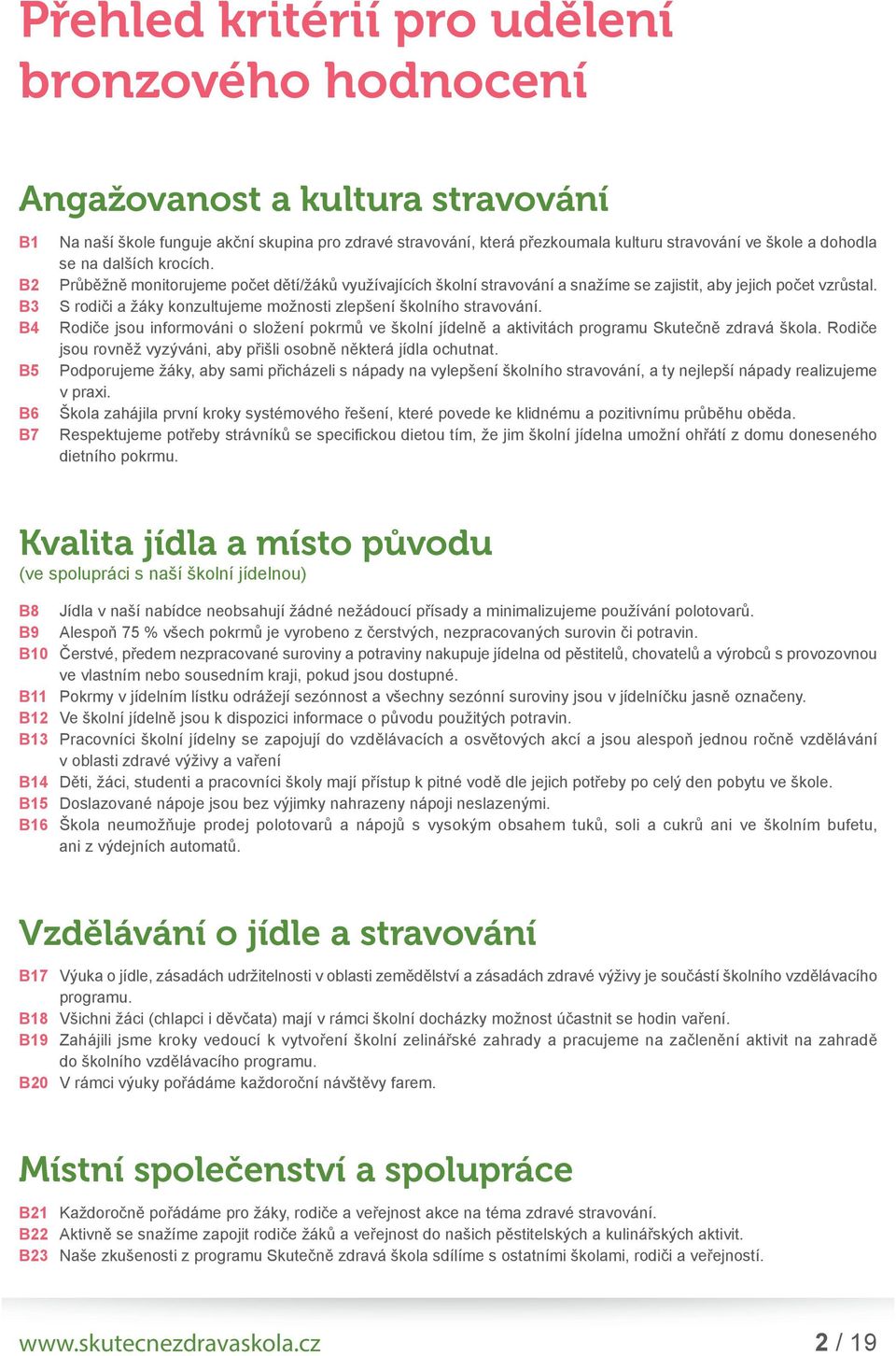 S rodiči a žáky konzultujeme možnosti zlepšení školního stravování. Rodiče jsou informováni o složení pokrmů ve školní jídelně a aktivitách programu Skutečně zdravá škola.