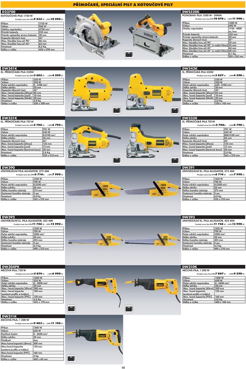 hloubka řezu při 45 62 mm 8,2 Kg 430 x 290 mm DWS520K PONORNÁ PILA 1300 W - 59MM : 10 076 Kč s DPH11 990 Kč 1300 W 690 W Otáčky naprázdno 1750-4000 ot,/min 165 mm Průměr upínacího otvoru kotouče 20