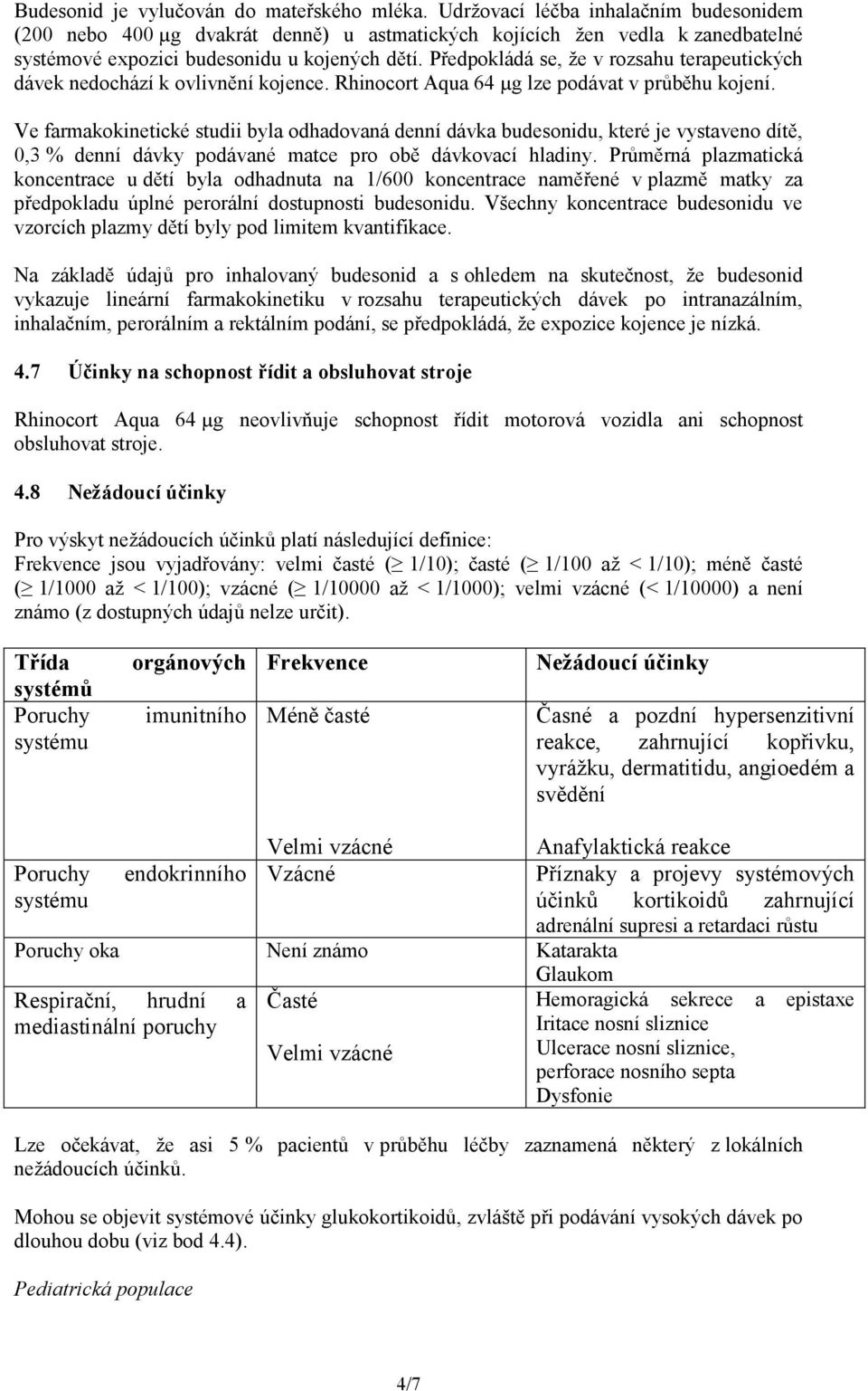 Předpokládá se, že v rozsahu terapeutických dávek nedochází k ovlivnění kojence. Rhinocort Aqua 64 µg lze podávat v průběhu kojení.