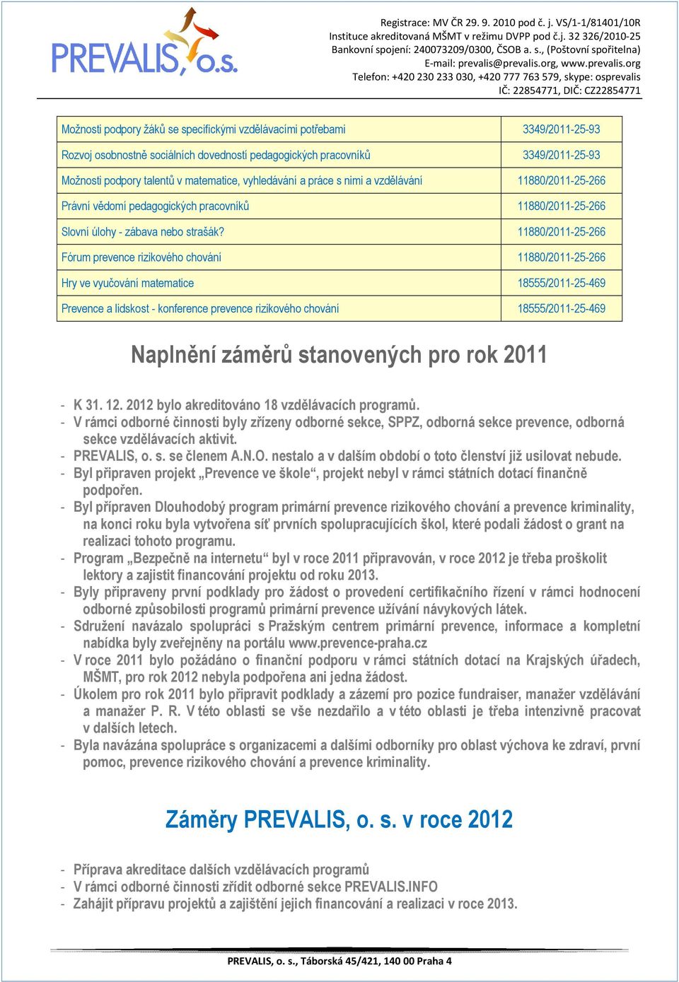 11880/2011-25-266 Fórum prevence rizikového chování 11880/2011-25-266 Hry ve vyučování matematice 18555/2011-25-469 Prevence a lidskost - konference prevence rizikového chování 18555/2011-25-469